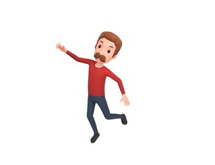Man wearing Red Shirt character floating in the air in 3d rendering.
