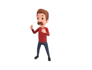 Man wearing Red Shirt character fighting in 3d rendering.