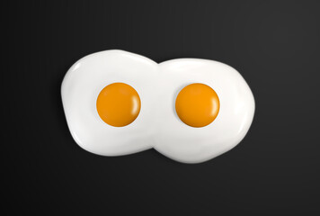 Fried egg on blsck background, 3d Rendering Image.