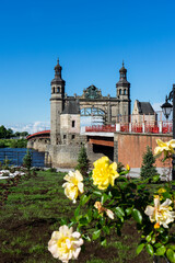 The Queen Louise Bridge between Panemune and Sovetsky On a sunny summer day. Selective focus. 