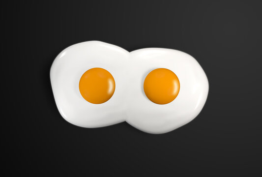 Fried egg on blsck background, 3d Rendering Image.