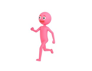 Pink Man character running in 3d rendering.