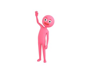 Pink Man character raising right hand in 3d rendering.