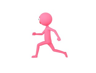 Pink Man character running to the left side in 3d rendering.