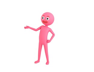 Pink Man character open hand palm in 3d rendering.