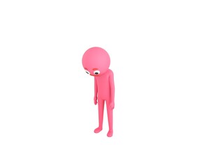 Pink Man character looking down in 3d rendering.