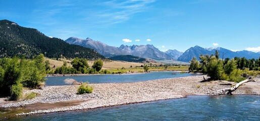 Yellowstone River with mountains