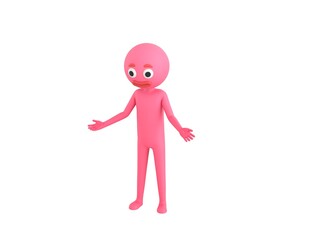 Pink Man character Unhappy sad disappointed in 3d rendering.