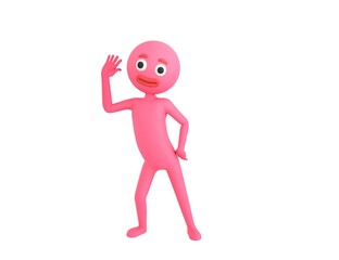 Pink Man character hold hand near ear listening rumors in 3d rendering.
