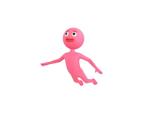 Pink Man character flying in 3d rendering.