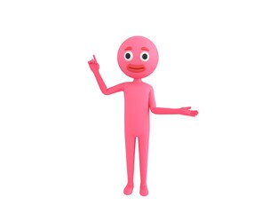 Pink Man character giving information in 3d rendering.