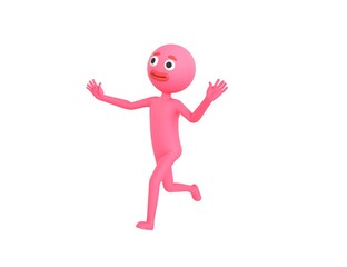 Pink Man character running away in 3d rendering.