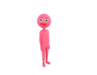 Pink Man character standing and look up to camera in 3d rendering.