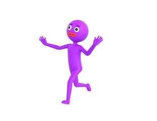 Purple Man character running away in 3d rendering.