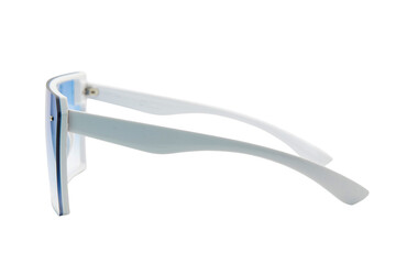 Oversized flat top Sunglasses white frame with blue gradient shades lens side view