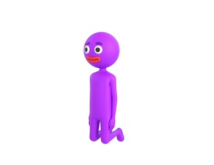 Purple Man character kneeling in 3d rendering.