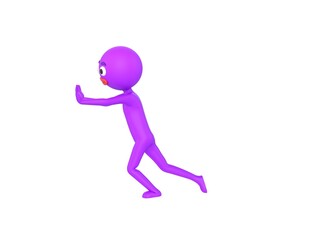 Fototapeta na wymiar Purple Man character pushing wall in 3d rendering.