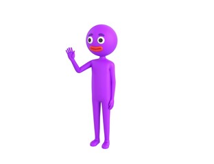 Purple Man character saying hi in 3d rendering.