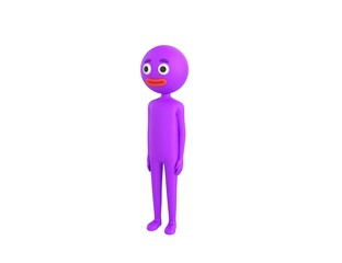 Purple Man character standing in 3d rendering.