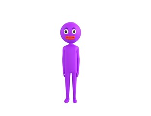 Purple Man character standing and looking to the front in 3d rendering.