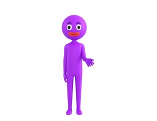 Purple Man character giving his hand in 3d rendering.