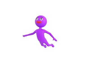 Purple Man character flying in 3d rendering.