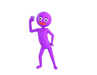 Purple Man character hold hand near ear listening rumors in 3d rendering.