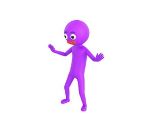 Purple Man character surprise and shocked in 3d rendering.