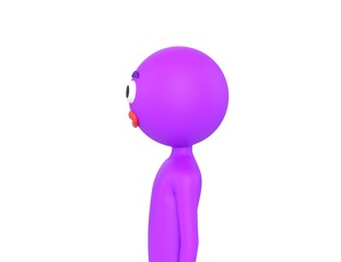 Purple Man character looking to side in 3d rendering.