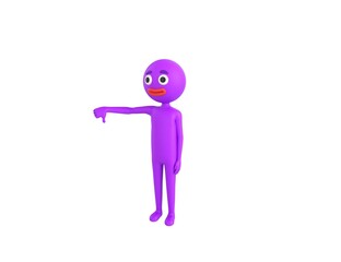 Purple Man character showing thumb down in 3d rendering.