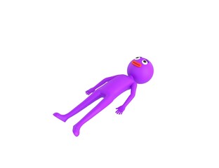 Purple Man character lying on floor in 3d rendering.