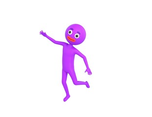 Purple Man character floating in the air in 3d rendering.