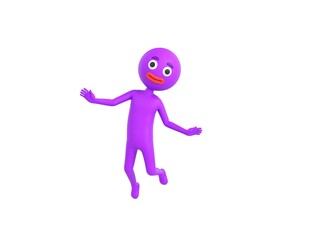 Purple Man character flying in the air in 3d rendering.