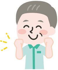 半袖の制服を着たシニア男性スタッフ 