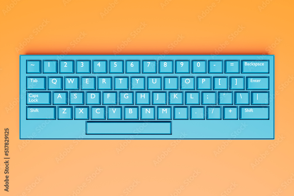 Fototapete 3d illustration, close up of the realistic computer or laptop keyboard on orange background . gaming