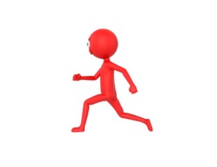 Red Man character running to the left side in 3d rendering.