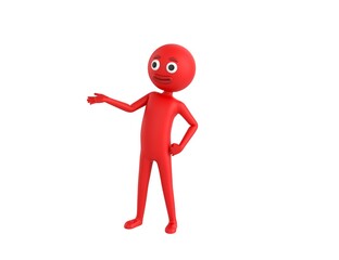 Red Man character open hand palm in 3d rendering.