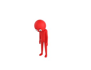 Red Man character looking down in 3d rendering.