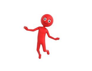 Red Man character flying in the air in 3d rendering.