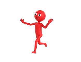 Red Man character running away in 3d rendering.