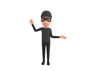 Robber character giving information in 3d rendering.