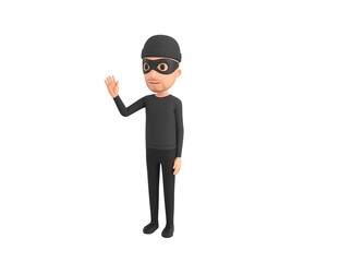 Robber character saying hi in 3d rendering.
