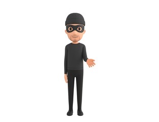 Robber character giving his hand in 3d rendering.