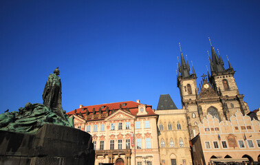 art of rooftop in praha with blue sky