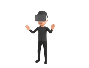 Robber character using VR headset in 3d rendering.