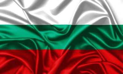 Bulgaria waving flag close up satin texture background