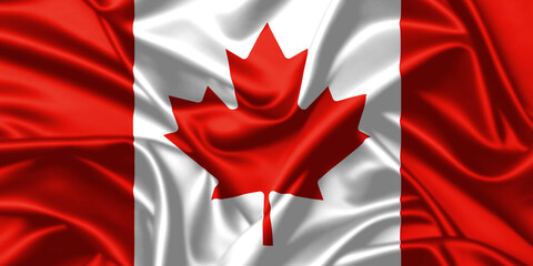 Canada waving flag close up satin texture background