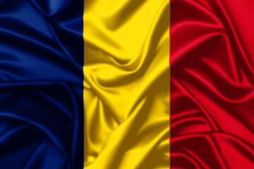 Chad waving flag close up satin silk texture background accurate size