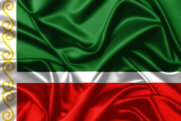 Chechen Republic waving flag close up satin silk texture background accurate size