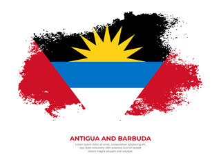 Vintage grunge style Antigua and Barbuda flag with brush stroke effect vector illustration on solid background